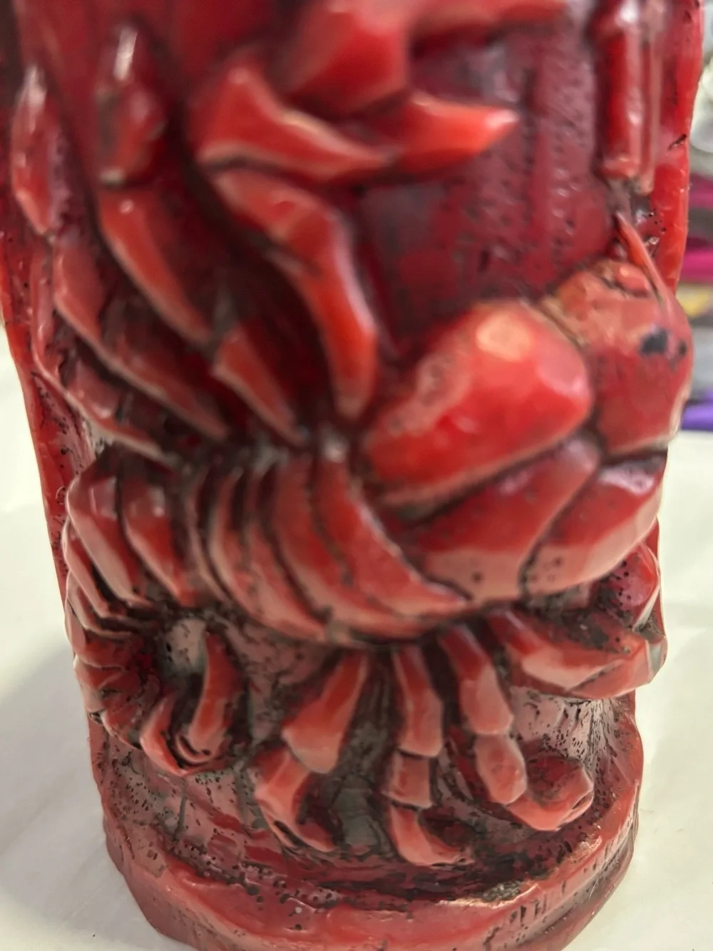Vintage German Lobster Pillar Candle Red Black Carved Wax Nautical Decor 6”